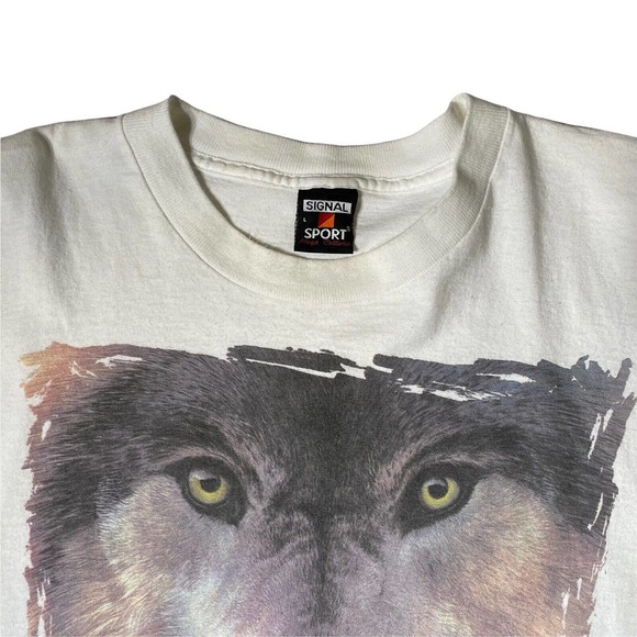 Vintage 90s Habitat Wolf White T-Shirt Size L‎ Wolves Nature Animals Wildlife - Picture 3 of 5